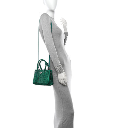 Prada Satin Crystal Mini Galleria Double Zip Tote Mango 2 of 11