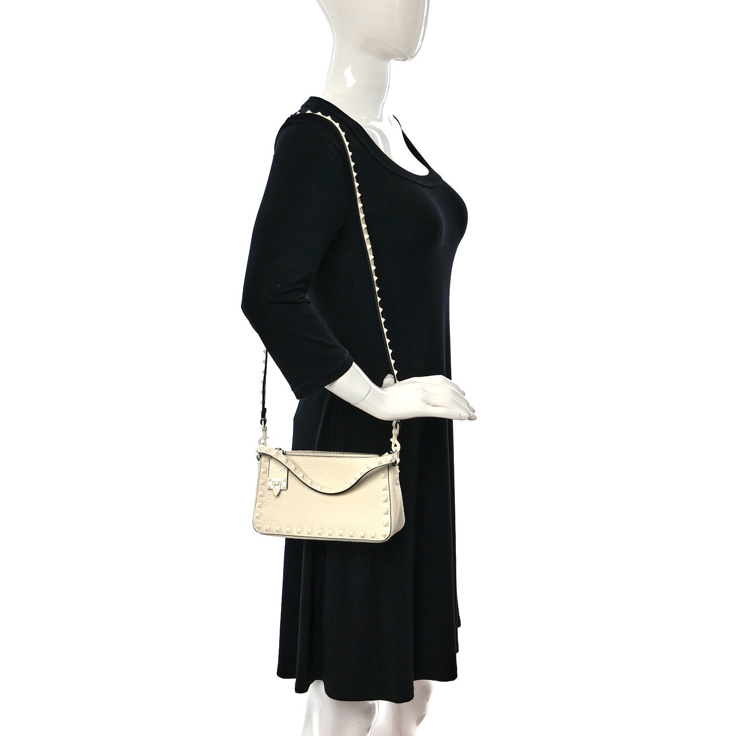 Valentino Garavani Pebbled Calfskin Monochrome Small Rockstud Flip Lock Shoulder Bag Ivory 2 of 8