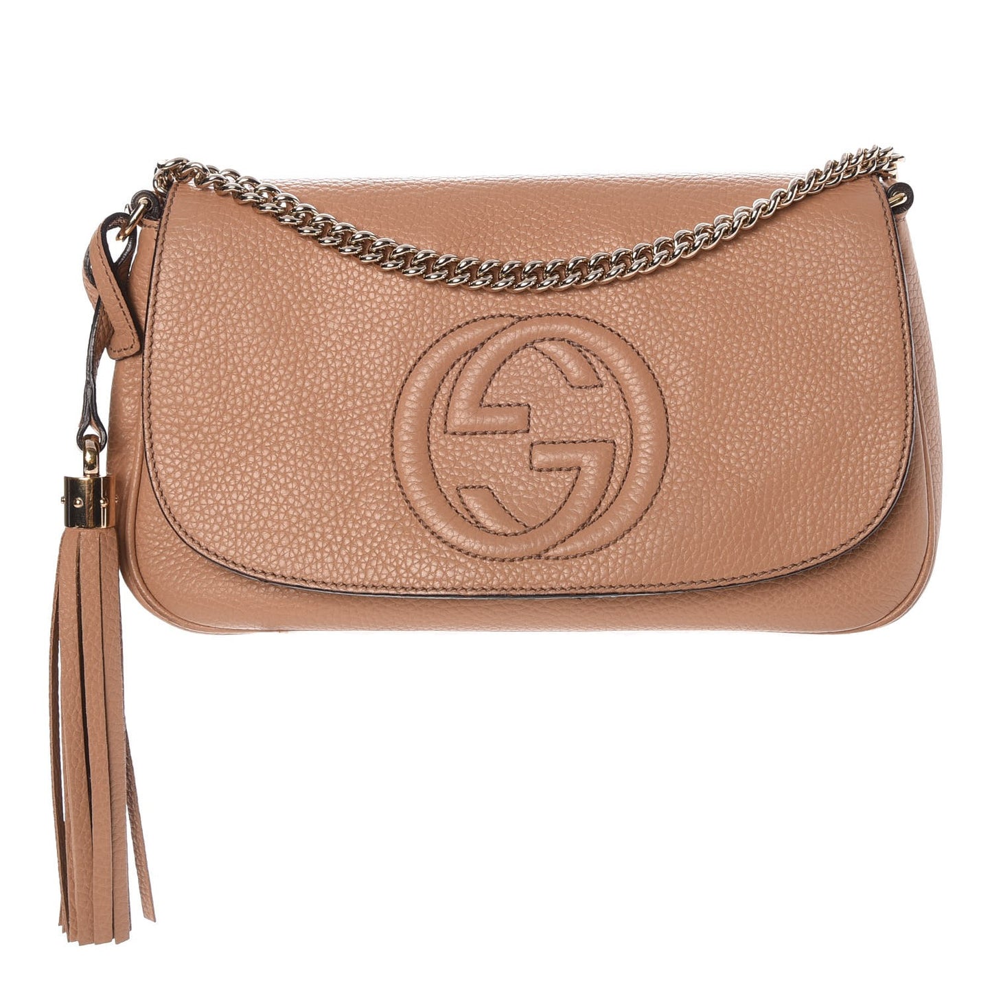 Pebbled Calfskin Medium Soho Flap Crossbody Camelia