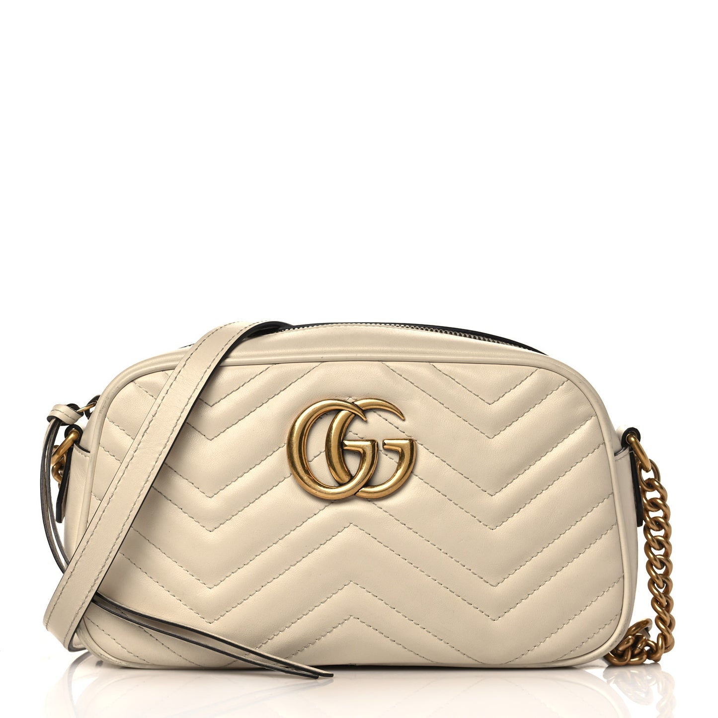 Calfskin Matelasse Small GG Marmont Chain Shoulder Bag White
