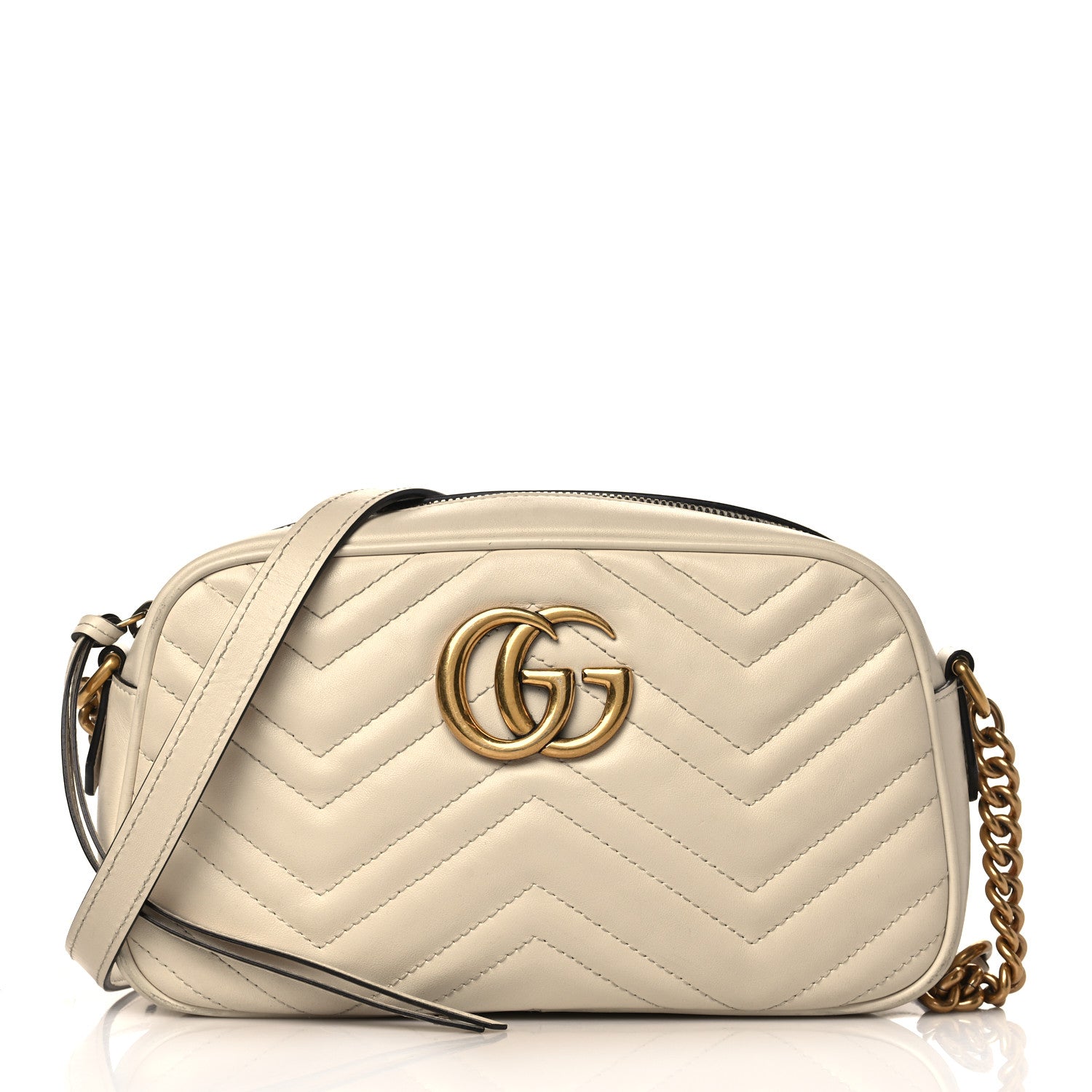 Gucci Calfskin Matelasse Small GG Marmont Chain Shoulder Bag White 1 of 10