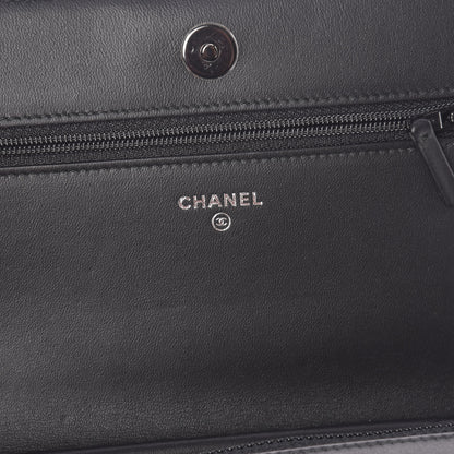Chanel Calfskin Painted Chevron Embossed Boy Wallet On Chain WOC Black 6 of 15