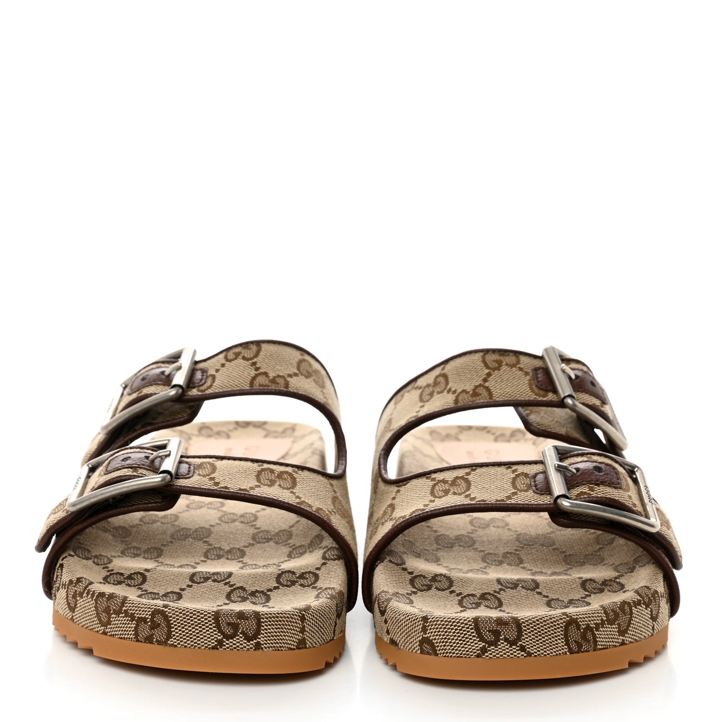 GG Monogram Lavaredo Eco Fabric Mens Slide Sandals With Straps 6 Beige Ebony Light Brown