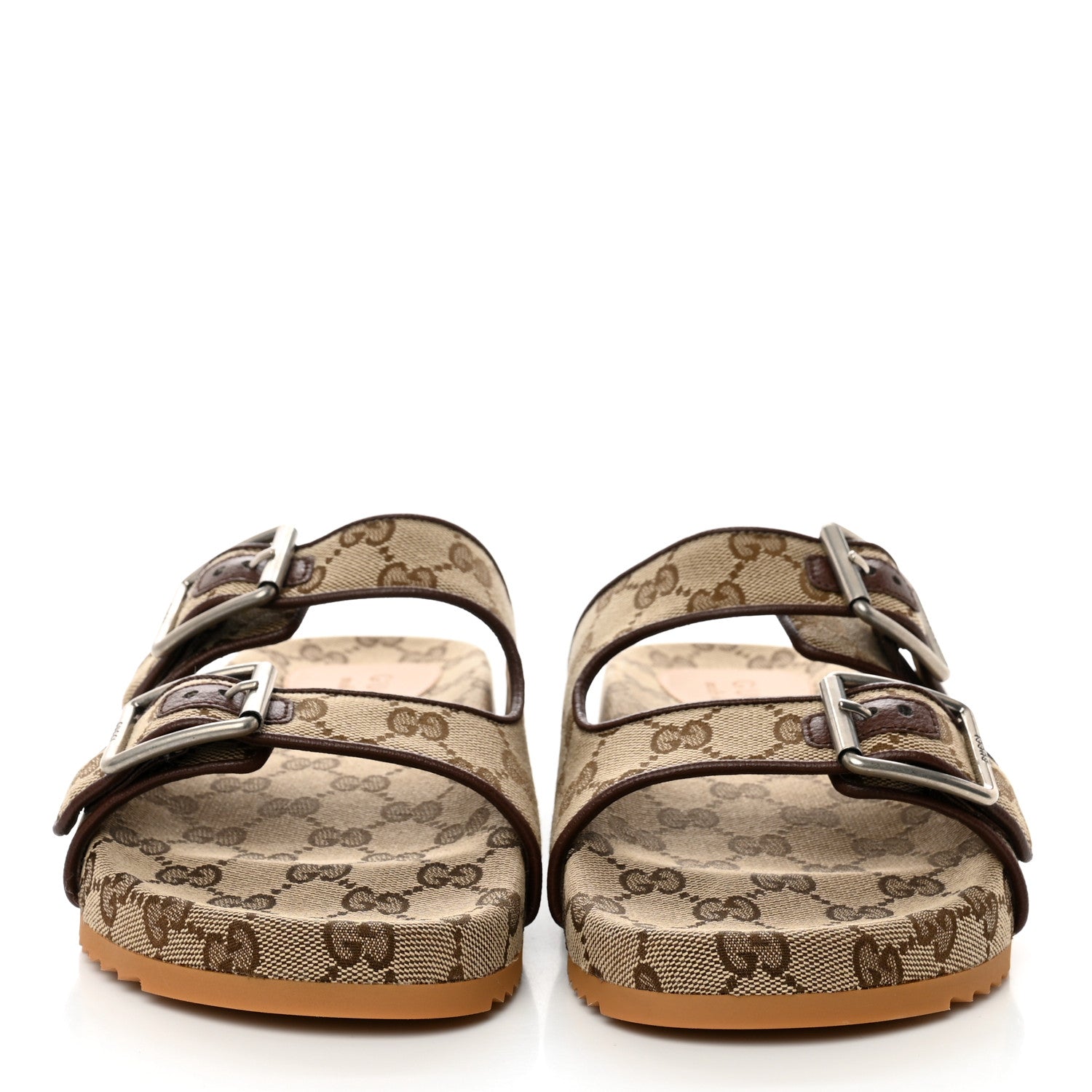 Gucci GG Monogram Lavaredo Eco Fabric Mens Slide Sandals With Straps 6 Beige Ebony Light Brown 2 of 9