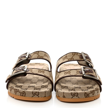 Gucci GG Monogram Lavaredo Eco Fabric Mens Slide Sandals With Straps 6 Beige Ebony Light Brown 2 of 9