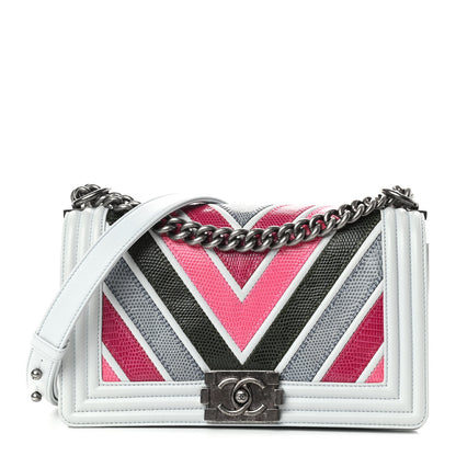 Chanel Lizard Chevron Quilted Medium Boy Flap Light Blue Multicolor 1 of 11