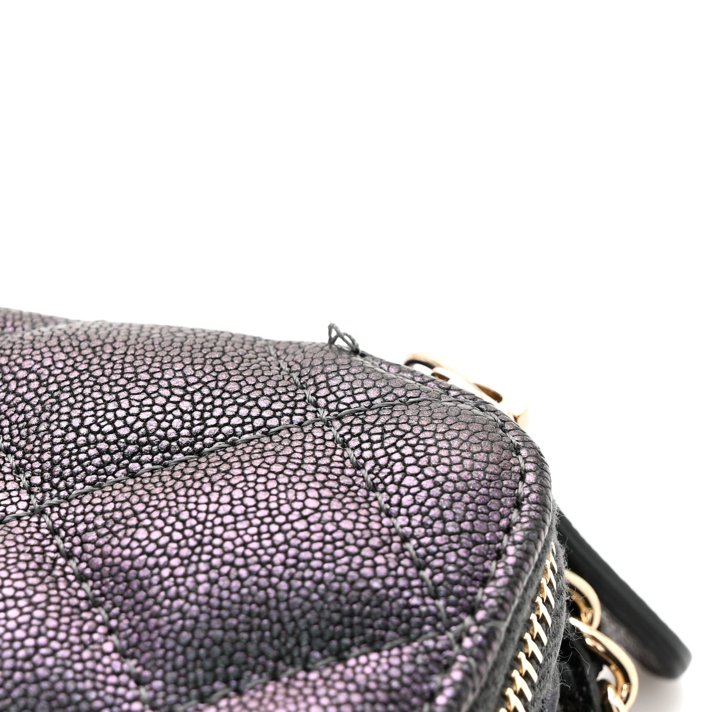 Iridescent Caviar Quilted Small Clutch With Chain Black
