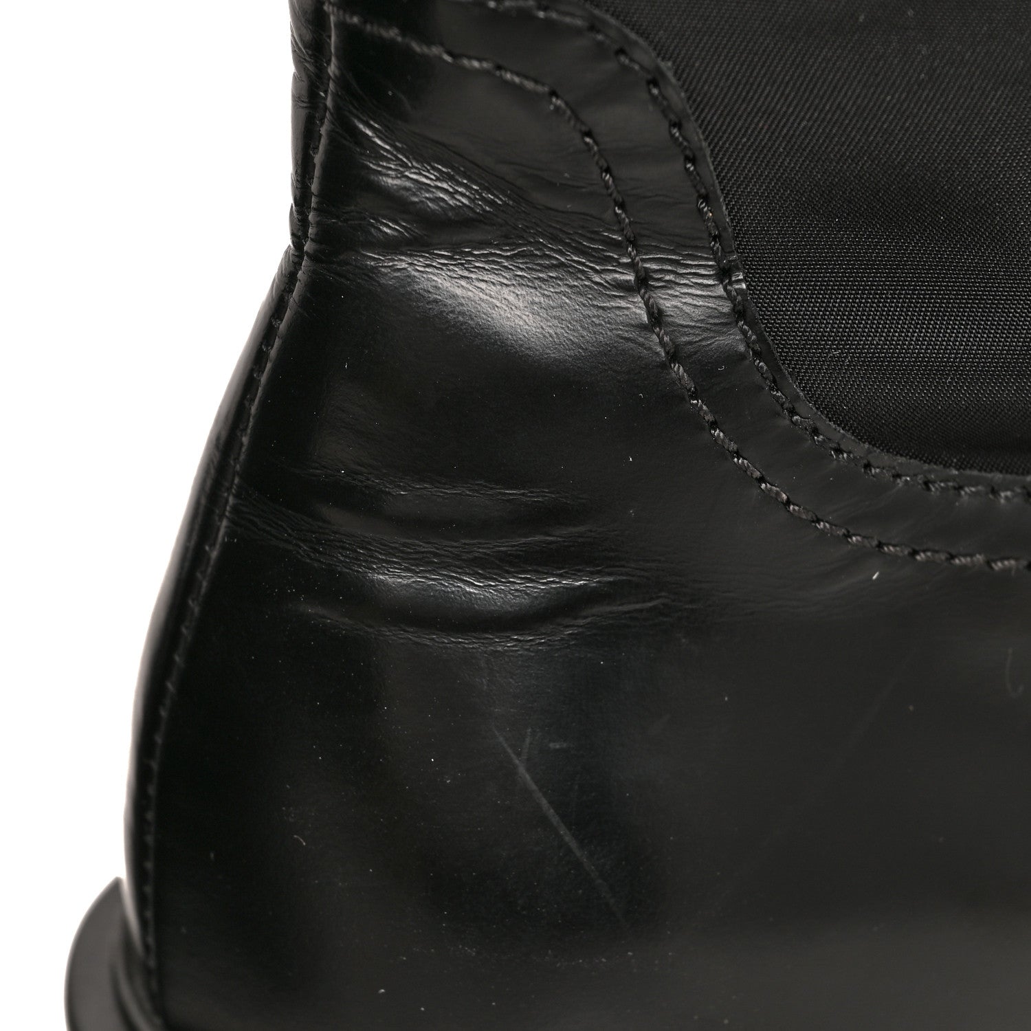 Prada Spazzolato Rois Re-Nylon Metal Triangle Logo Monolith Pouch Pocket 55mm Tall Boots 36 Black 10 of 11