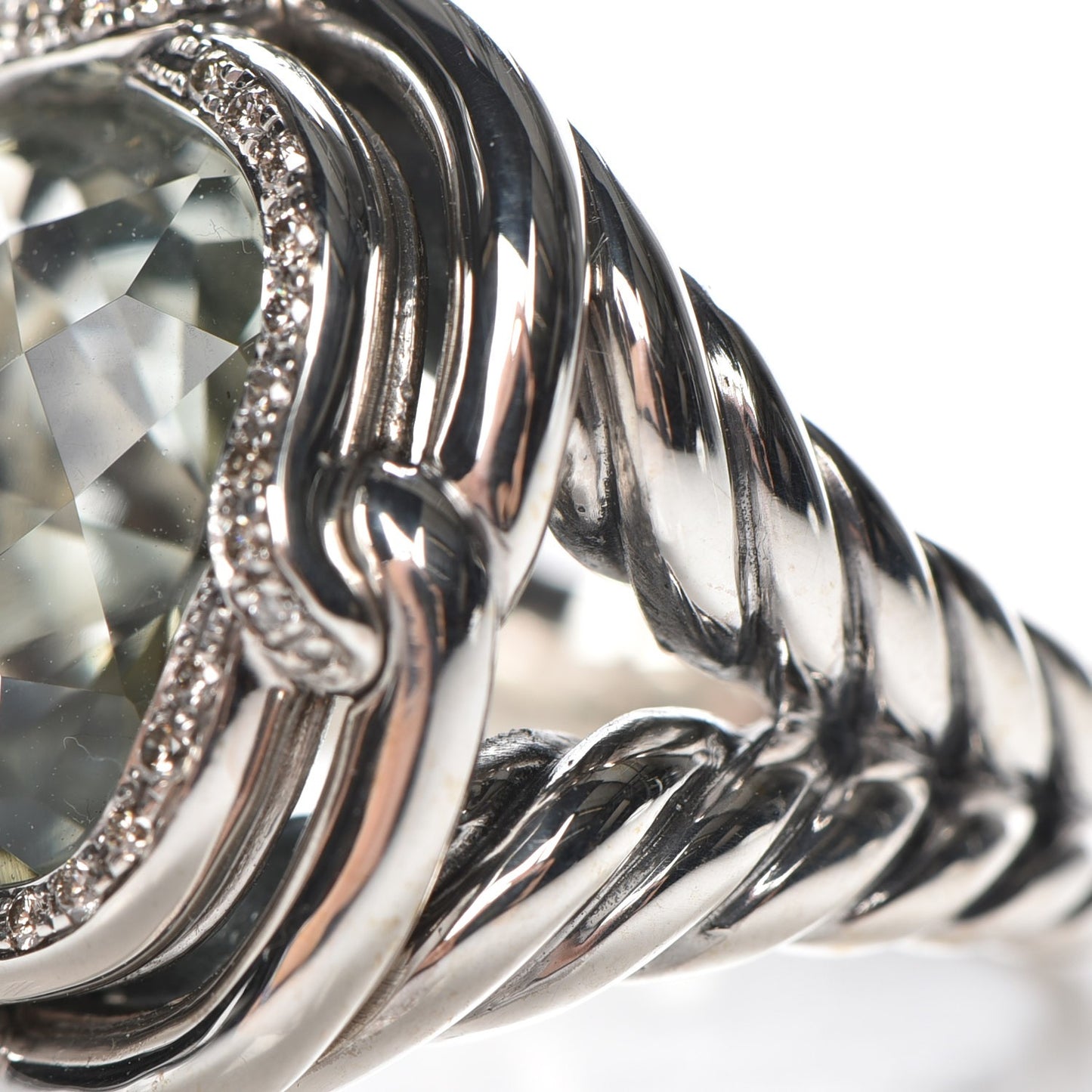 Sterling Silver Diamond Prasiolite 14mm Labyrinth Ring 54 7