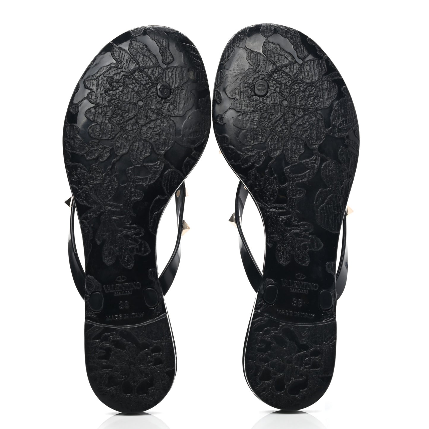 PVC Jelly Rockstud Bow Thong Sandals 38 Black
