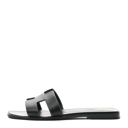 Hermes Box Calfskin Oran Sandals 39 Black 1 of 10