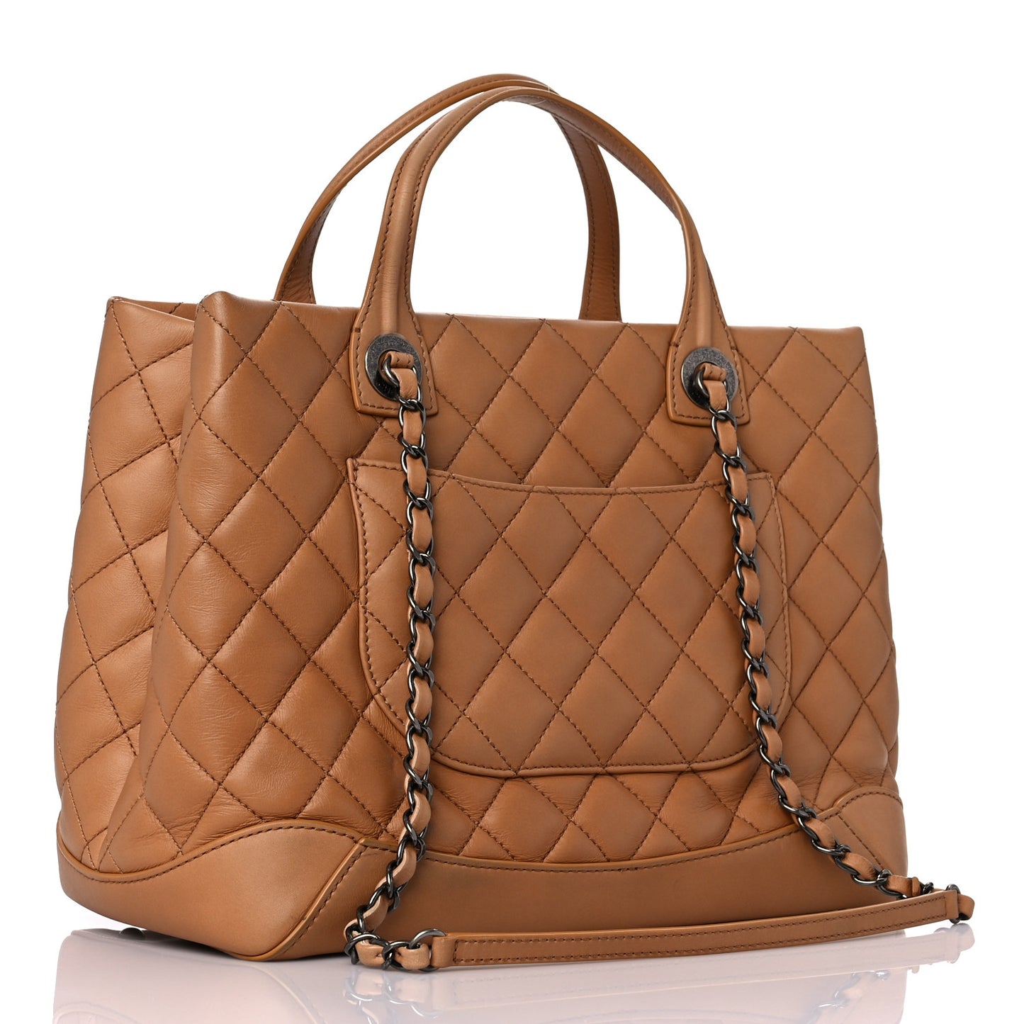 Calfskin Quilted Small Easy Shopping Tote Dark Beige