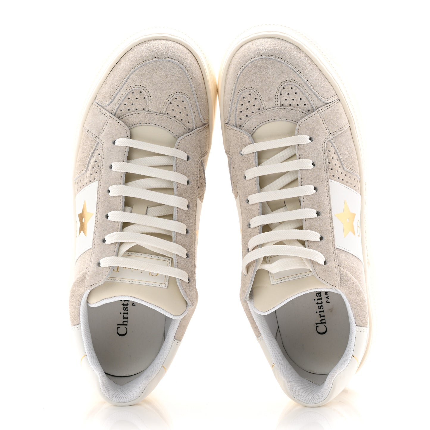 Suede Calfskin Dior Star Ors Platform Sneakers White Black 39 Light Beige White