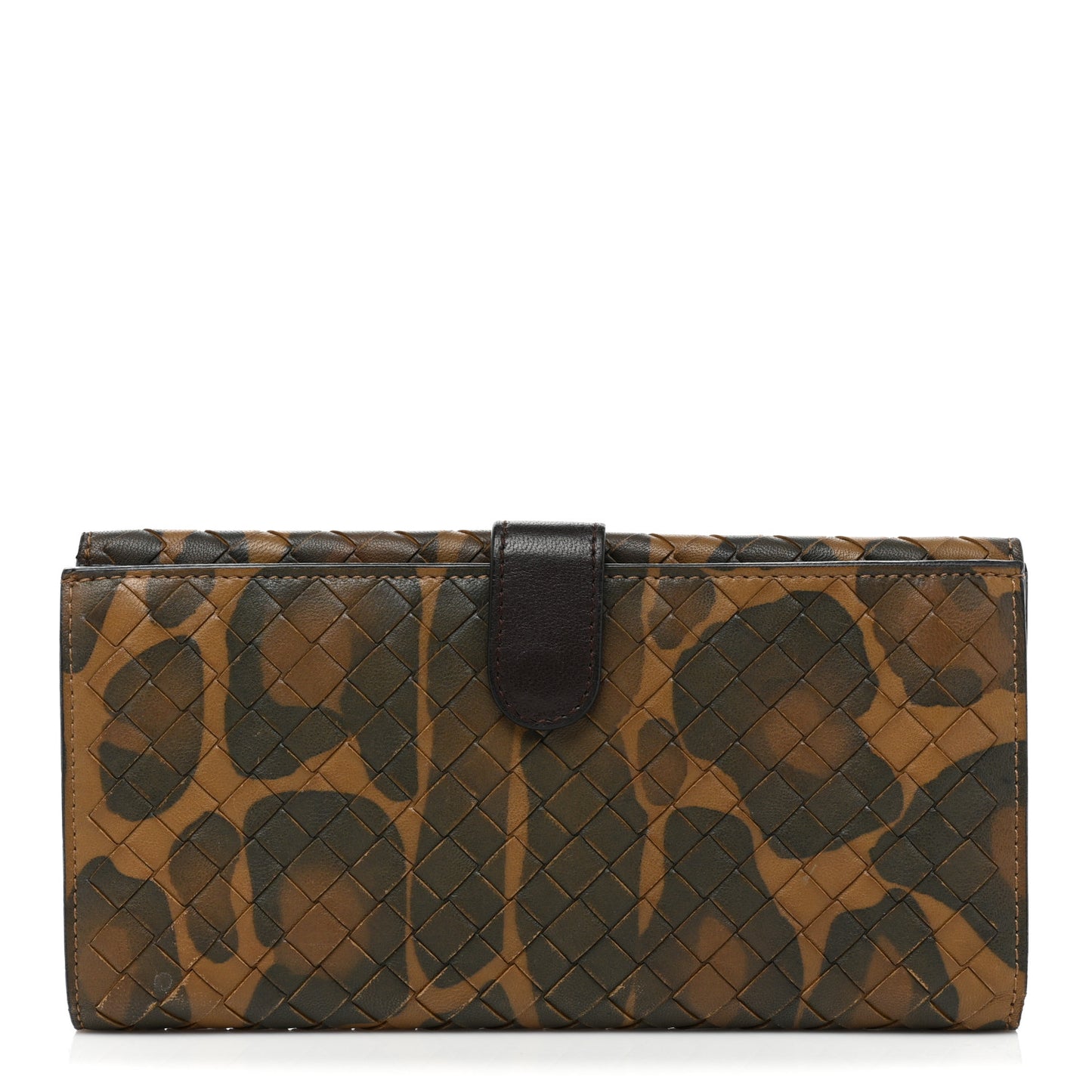Nappa Intrecciato Leopard Print Continental Wallet Brown