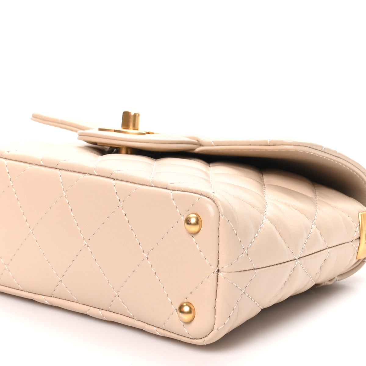 Lambskin Quilted Small Flap Top Handle Bag Beige