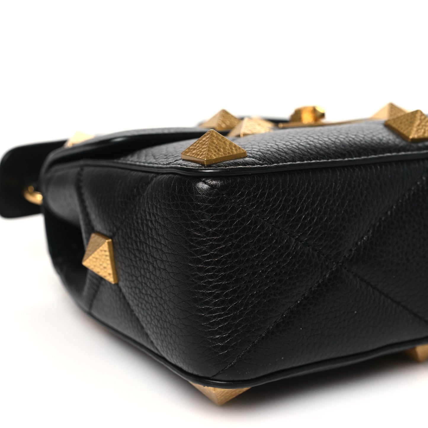 Grained Calfskin Medium Roman Stud Shoulder Bag Black