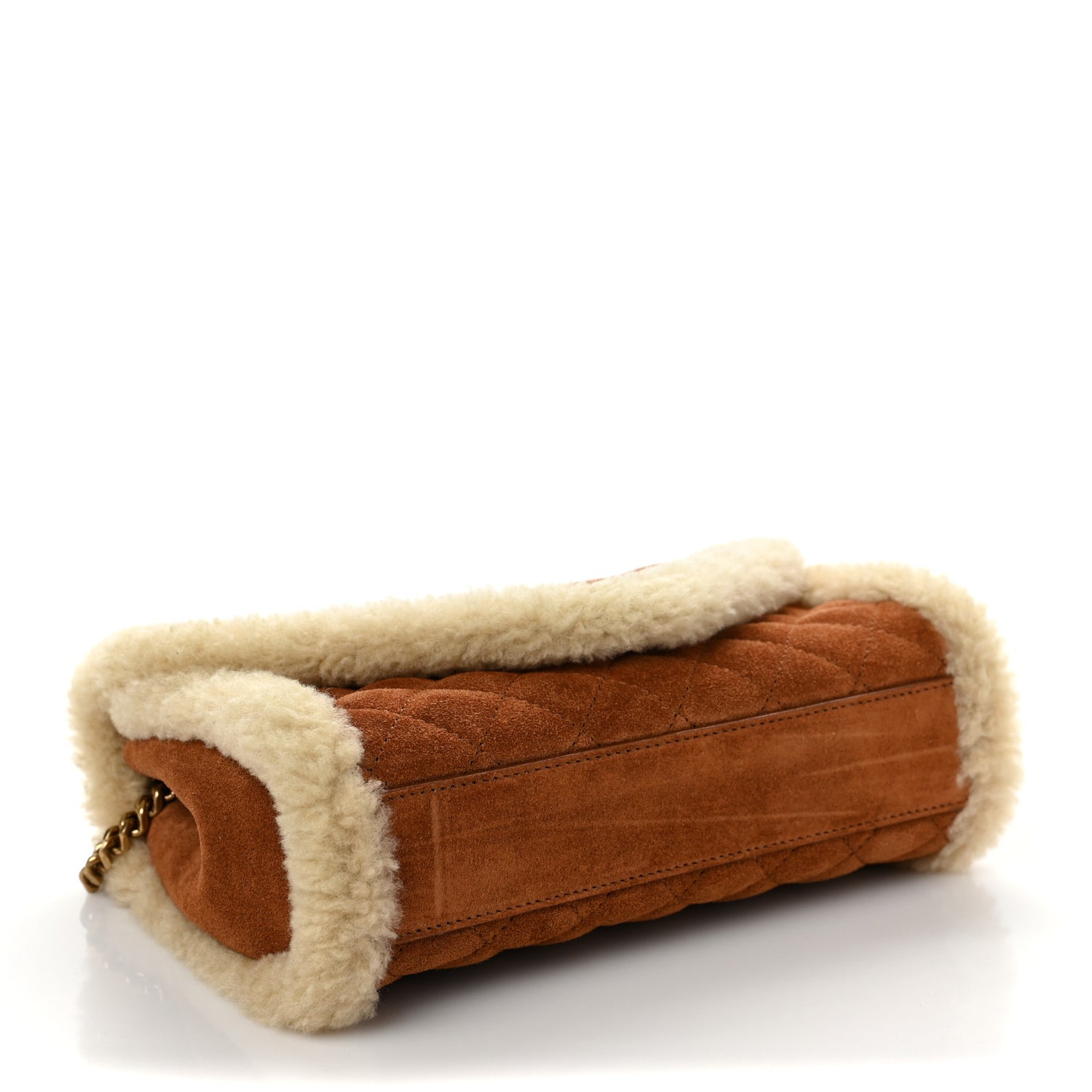 Nubuck Shearling Mixed Matelasse Triquilt Small Monogram Satchel Ivory Natural Tan