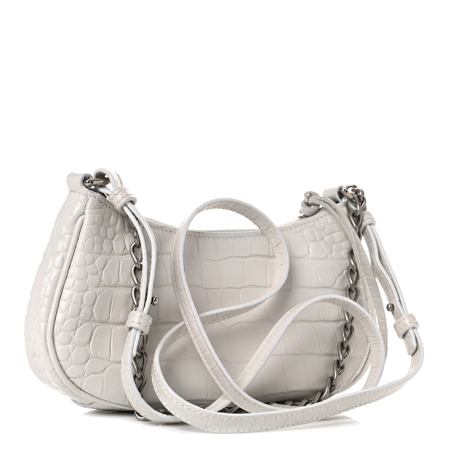 Balenciaga Extra Supple Calfskin Crocodile Embossed Le Cagole Mini Purse With Chain White 3 of 9