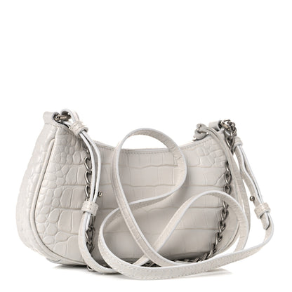 Balenciaga Extra Supple Calfskin Crocodile Embossed Le Cagole Mini Purse With Chain White 3 of 9