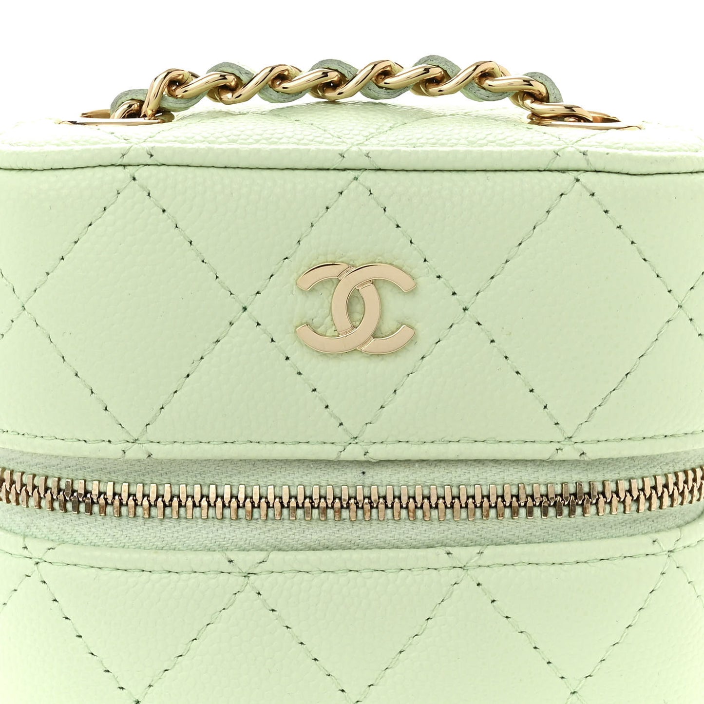 Caviar Quilted Phone Holder With Chain Light Green