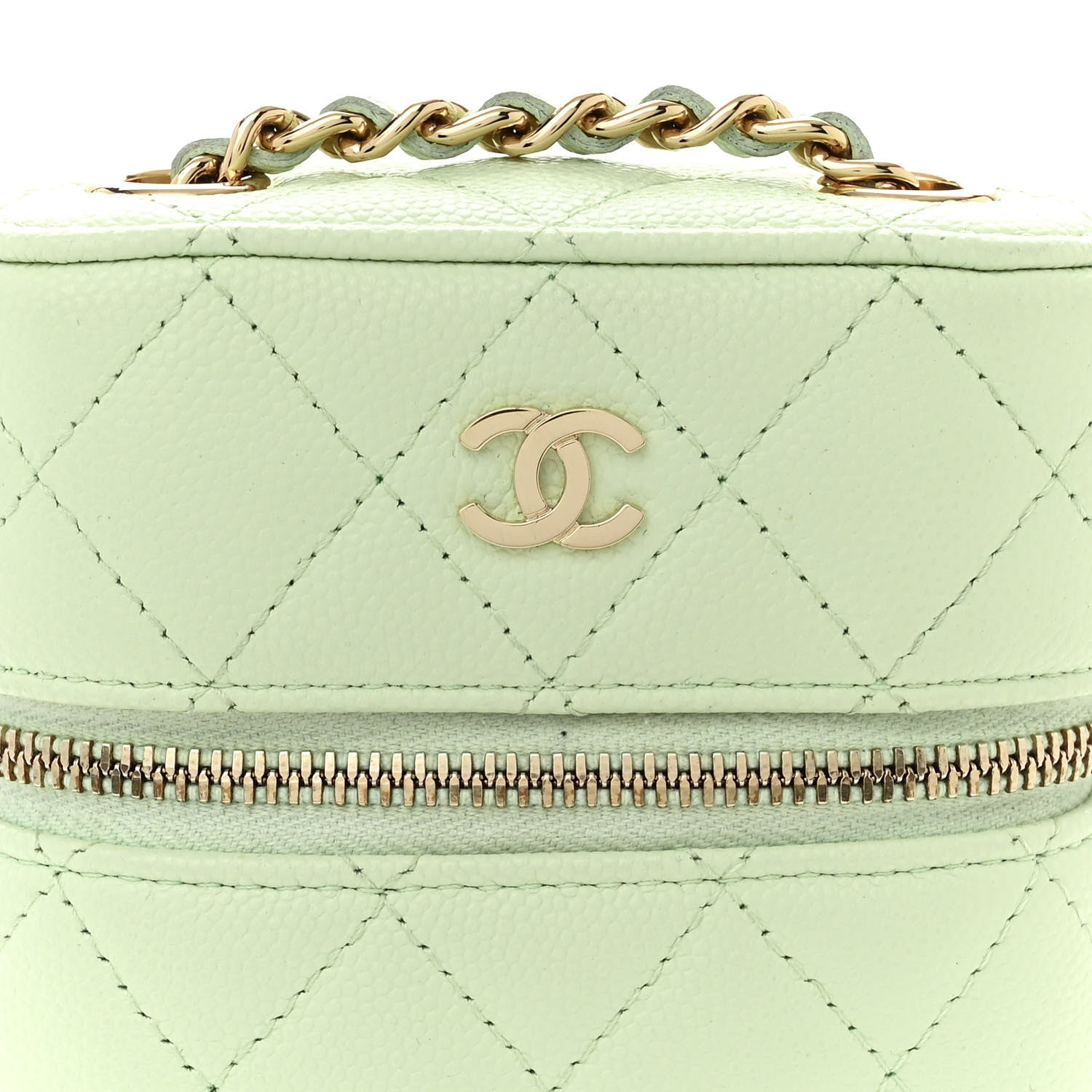 Chanel Caviar Quilted Phone Holder With Chain Light Green 8 of 13