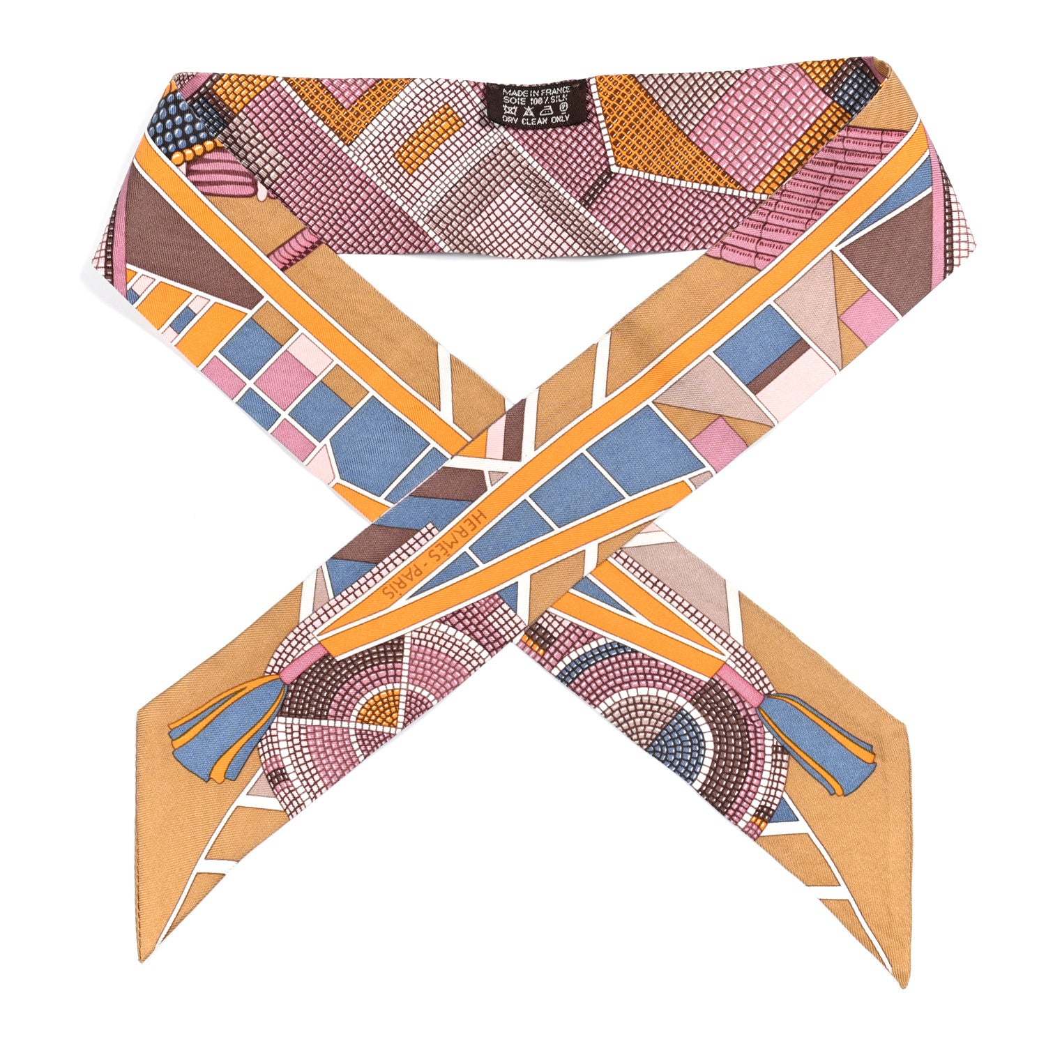 Hermes Silk L'Art Indien Des Plaines Twilly Orange Mauve Tournesol 1 of 4