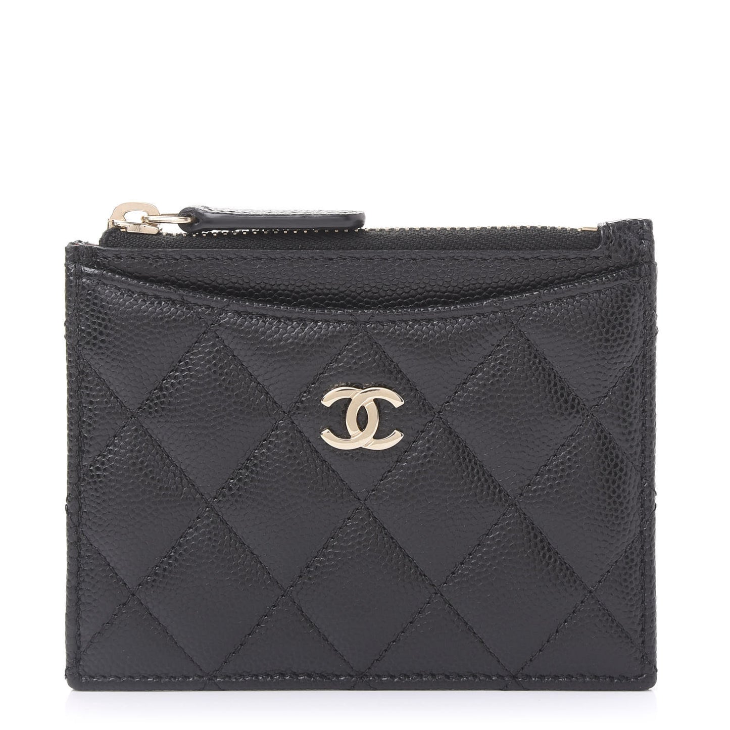 Caviar Quilted CC Zip Card Holder Black