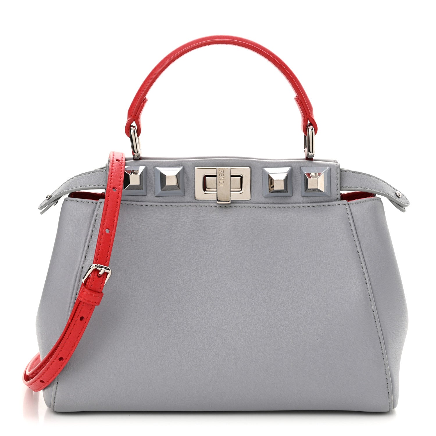 Fendi Nappa Studded Mini Peekaboo Iconic Satchel Grey Multicolor 1 of 11