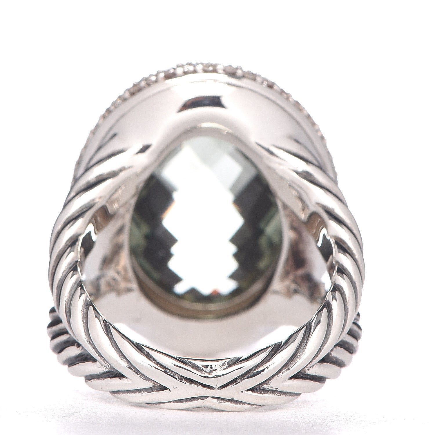 David Yurman Sterling Silver Prasiolite Diamond 18mm Signature Oval Ring 52 6 4 of 5