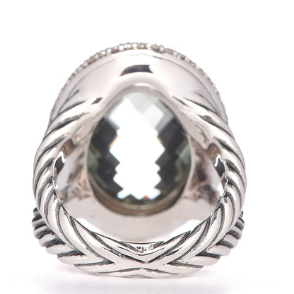 David Yurman Sterling Silver Prasiolite Diamond 18mm Signature Oval Ring 52 6 4 of 5