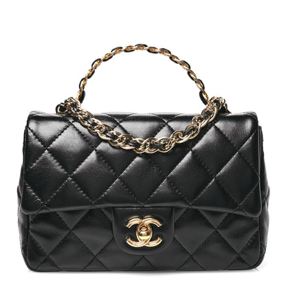 Chanel Shiny Lambskin Quilted Golden Links Top Handle Flap Black 1 of 10