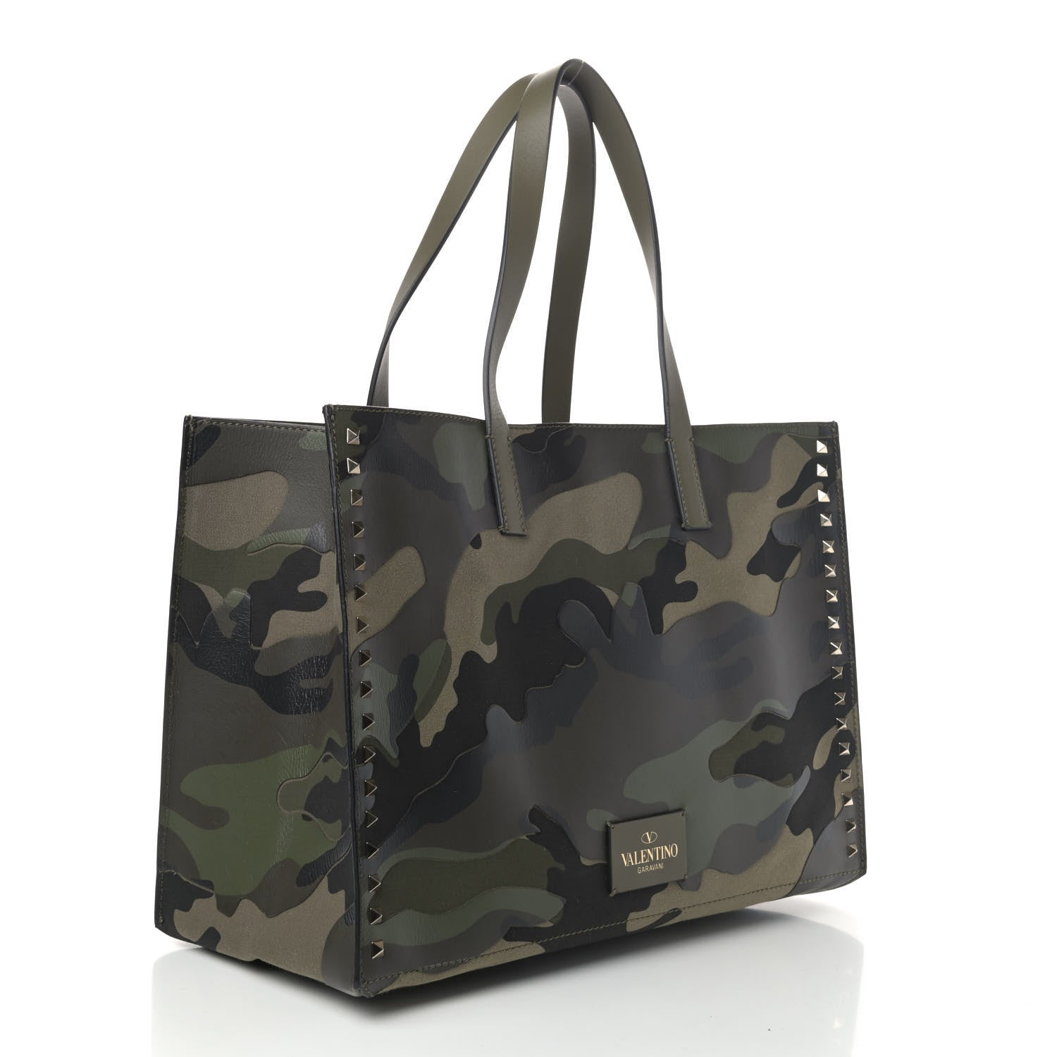 Valentino Garavani Nappa Canvas Camo Medium Rockstud Soft Tote Green 2 of 4