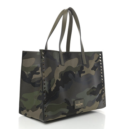 Valentino Garavani Nappa Canvas Camo Medium Rockstud Soft Tote Green 2 of 4