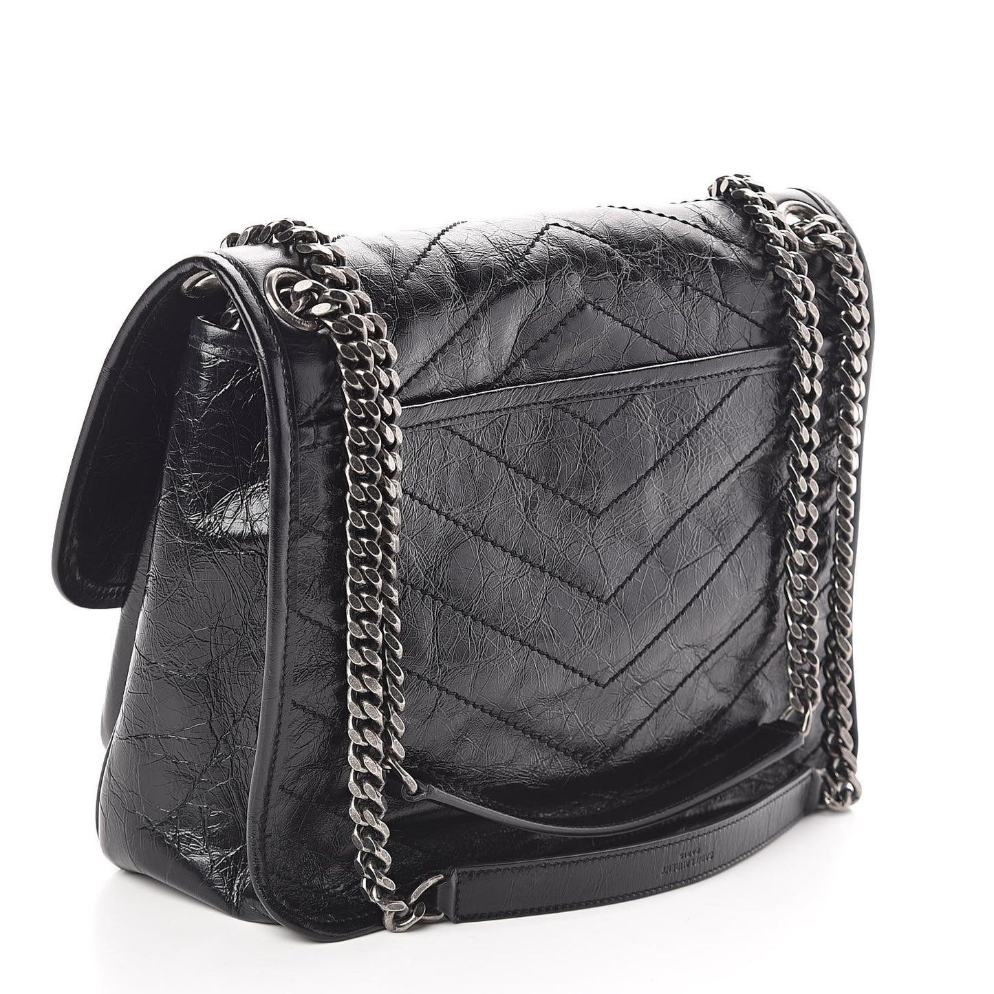 Crinkled Calfskin Matelasse Monogram Medium Niki Chain Satchel Black