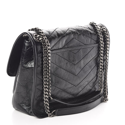 Saint Laurent Crinkled Calfskin Matelasse Monogram Medium Niki Chain Satchel Black 3 of 9