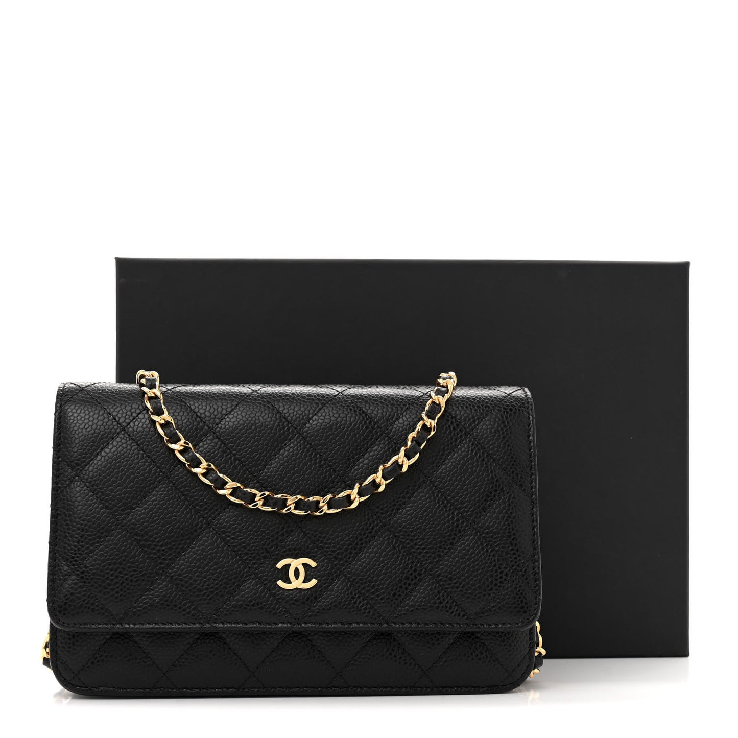 Caviar Quilted Wallet on Chain WOC Black