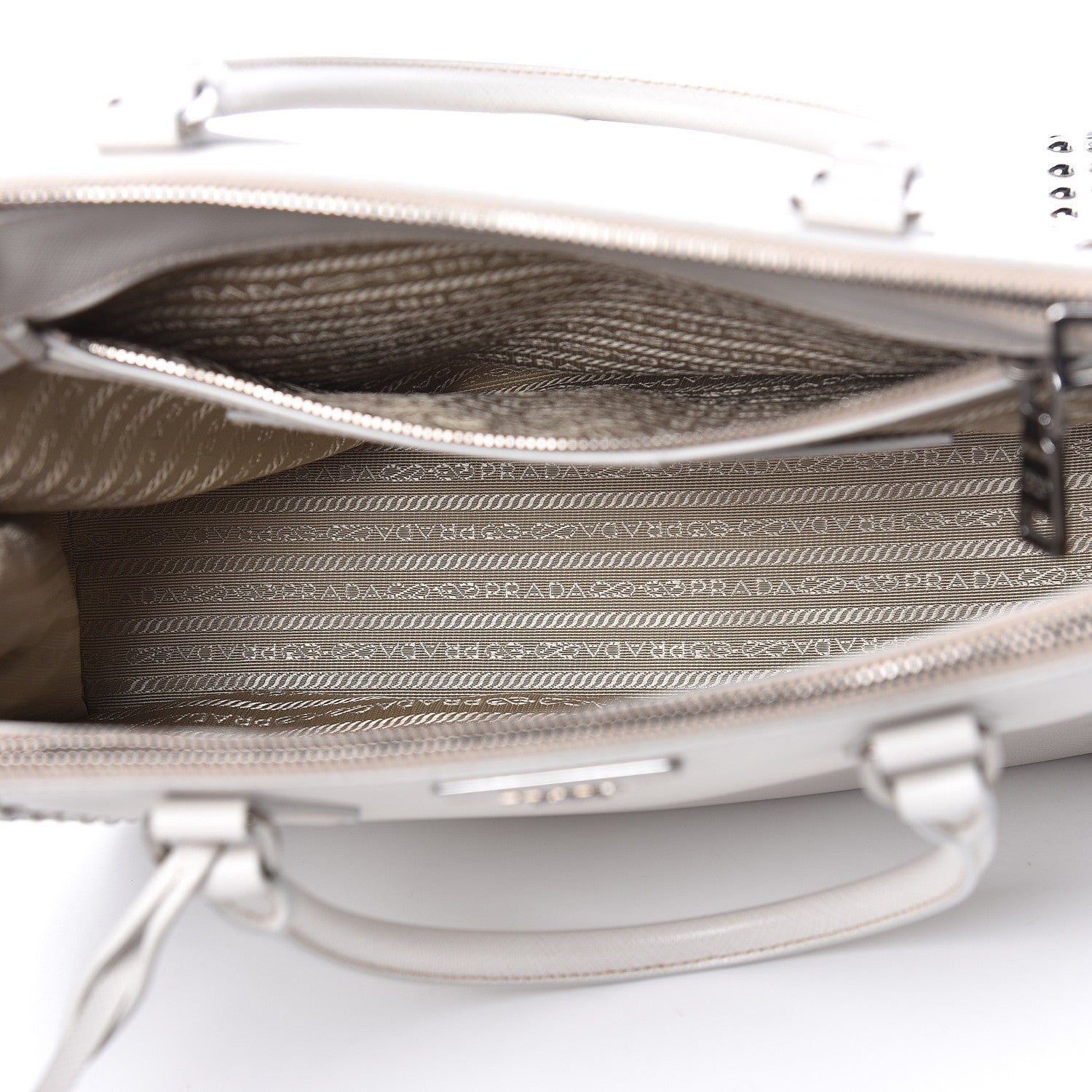 Prada Saffiano Lux Studded Crystal Medium Galleria Double Zip Tote Talco 7 of 12