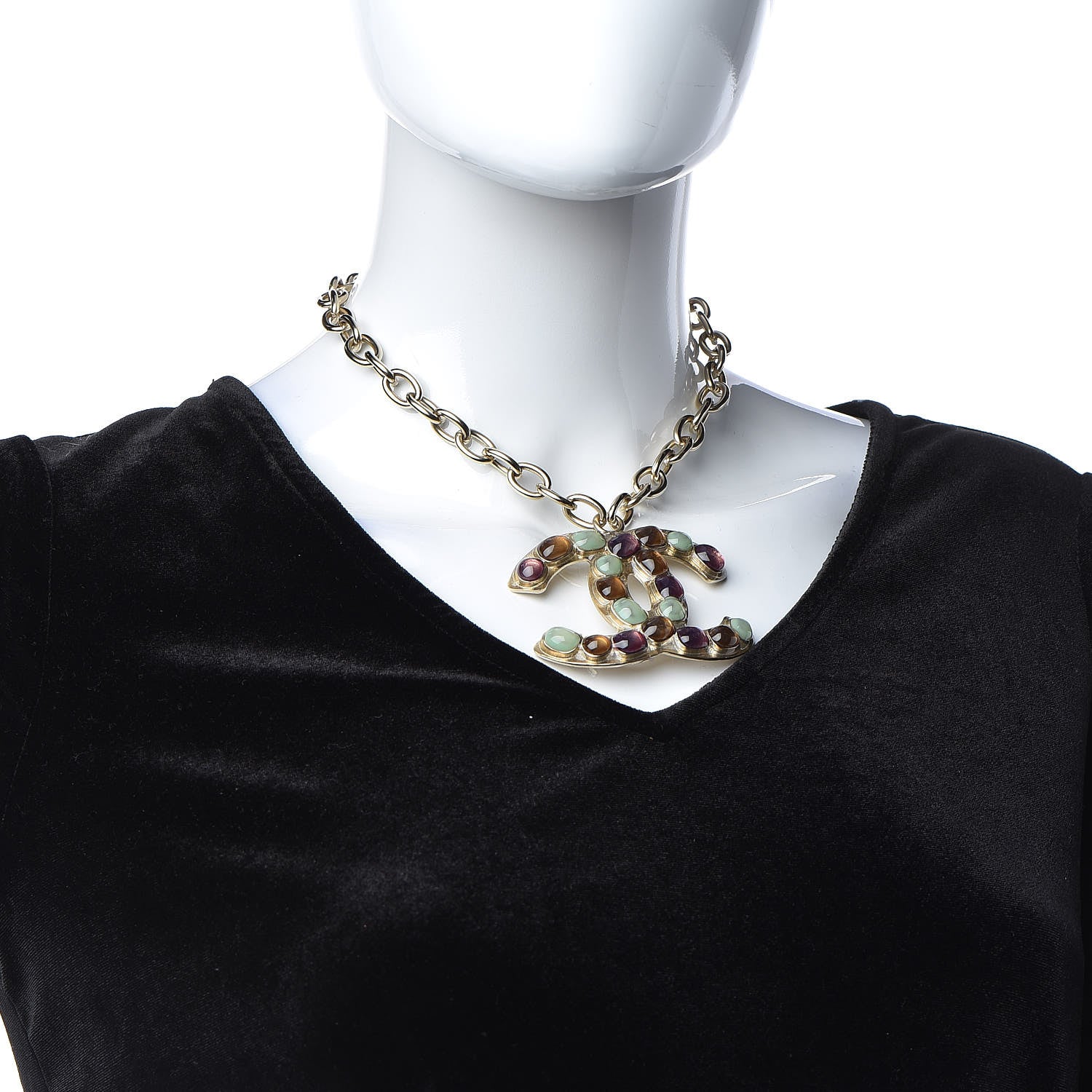 Chanel Resin CC Necklace Gold Multicolor 2 of 5