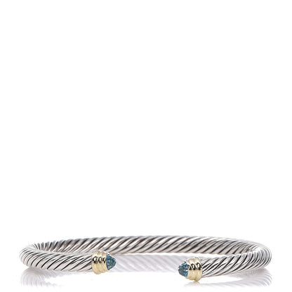 David Yurman Sterling Silver 14K Yellow Gold Blue Topaz 5mm Cable Classics Petite Color Bracelet 1 of 4