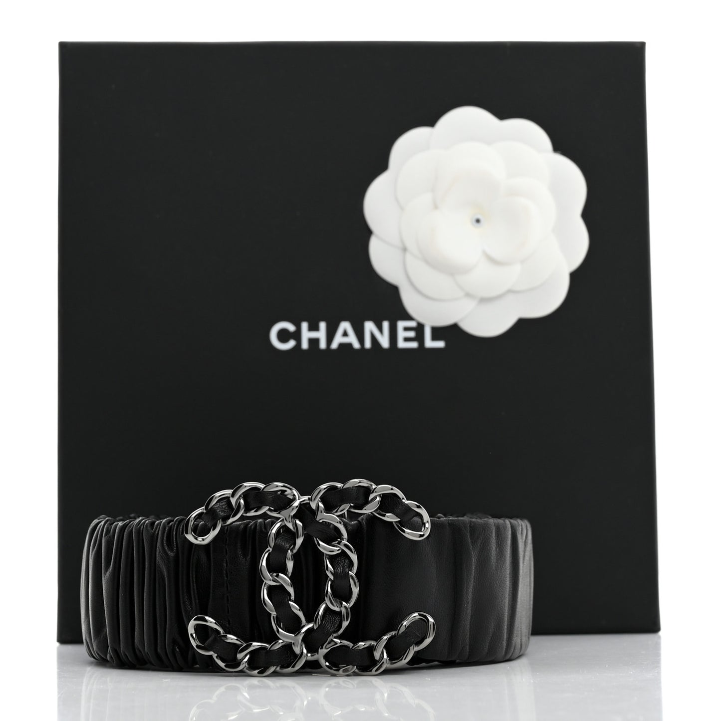 Lambskin Ruched Chain CC Belt 75 30 Black