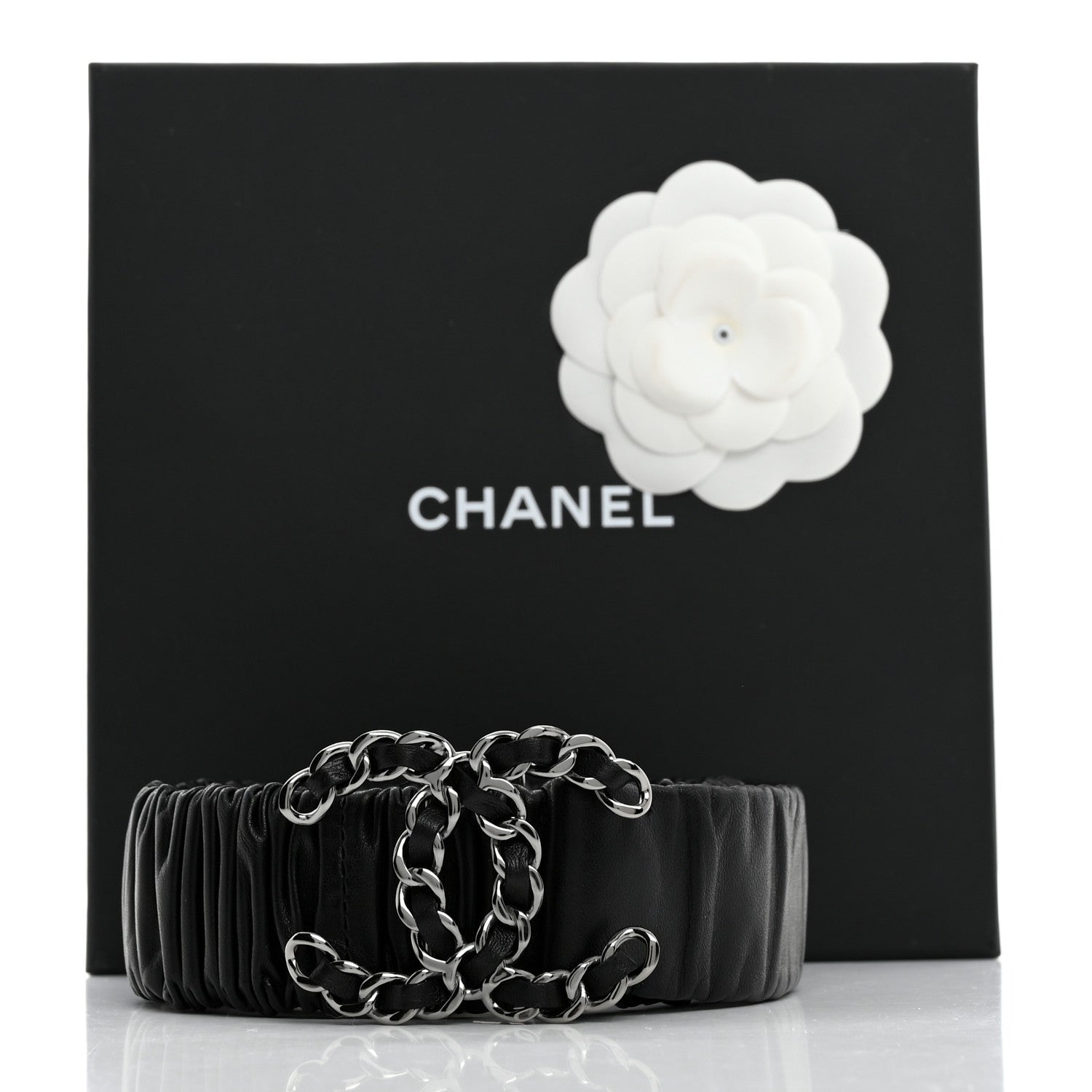 Chanel Lambskin Ruched Chain CC Belt 75 30 Black 5 of 5