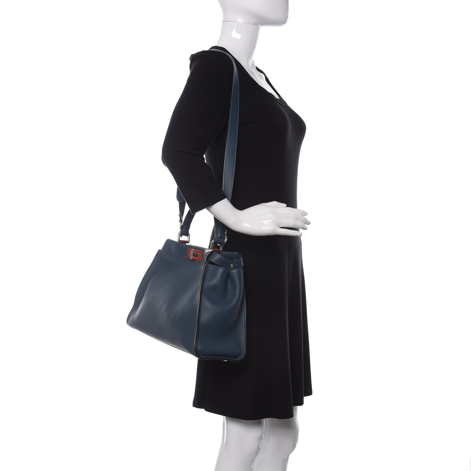 Fendi Vitello Seta Shiny Nappa Medium Peekaboo Iconic Satchel Blue Pink 2 of 9