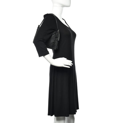 Fendi Zucchino Lizard Beaded Baguette Black 2 of 14