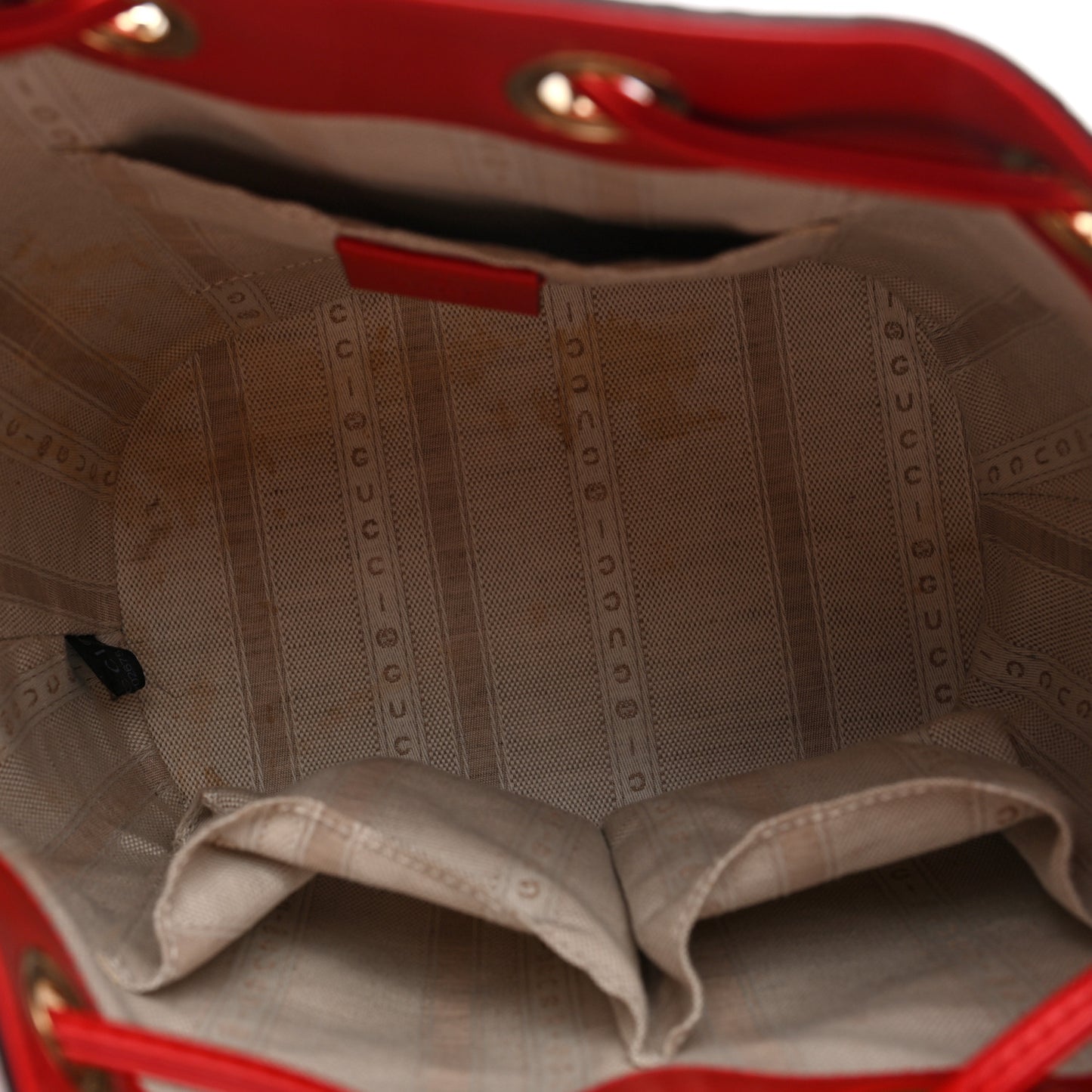 Hilary Lux GG Monogram Embossed Studded Small Bucket Bag Tobasco