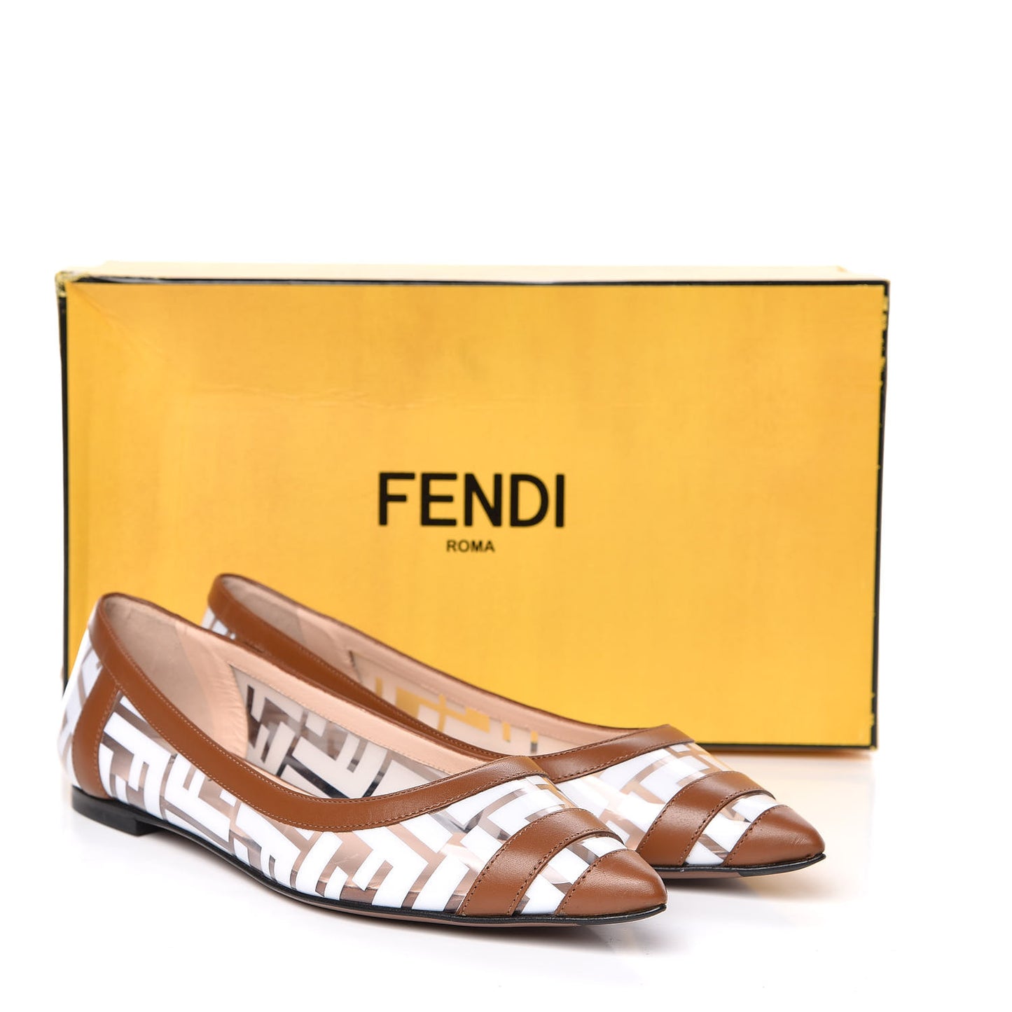 PVC Calfskin FF Colibri Ballerina Flats 37 White Cuoio
