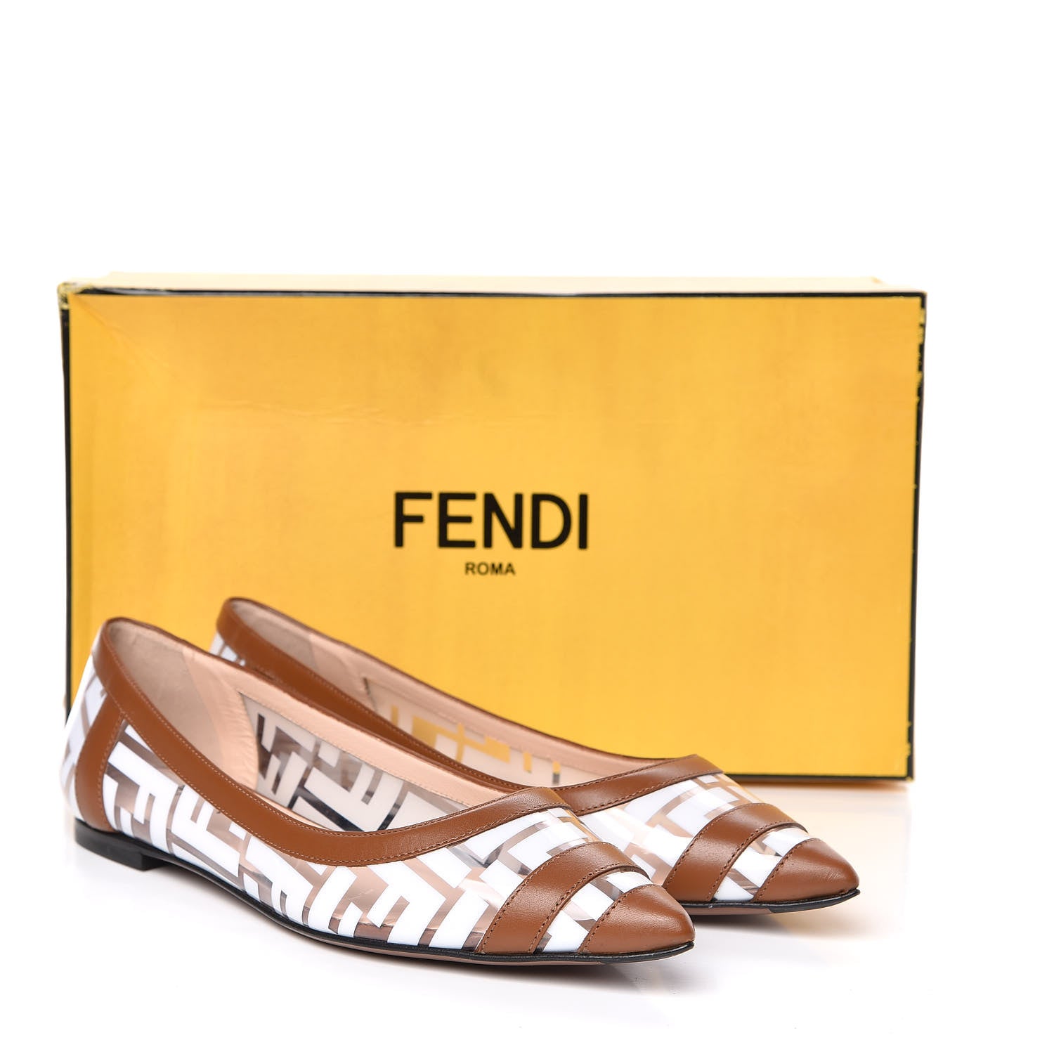Fendi PVC Calfskin FF Colibri Ballerina Flats 37 White Cuoio 8 of 8