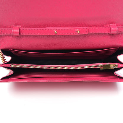 Saint Laurent Grain De Poudre Matelasse Chevron Monogram Chain Wallet Hot Pink 4 of 10