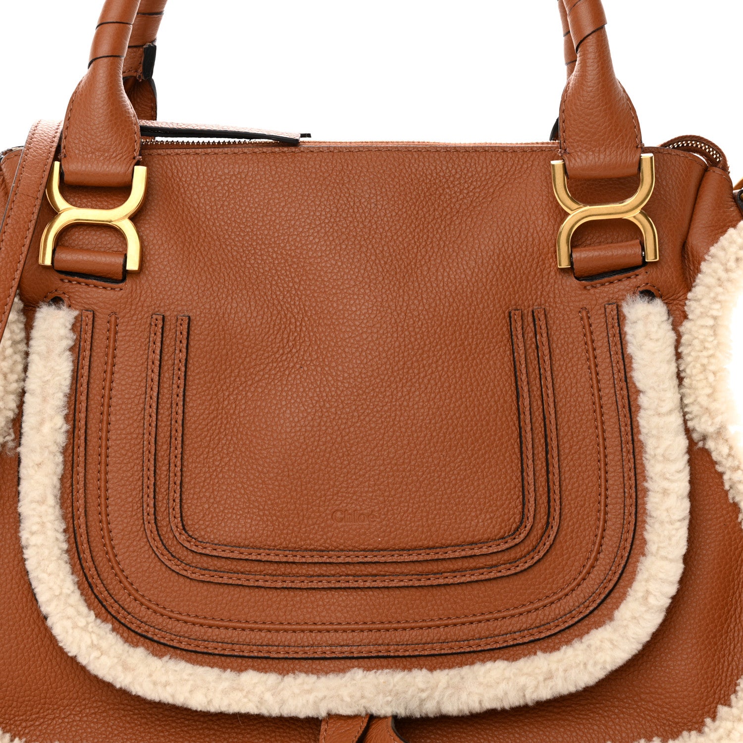 Chloe Calfskin Shearling Medium Marcie Satchel Tan 7 of 13