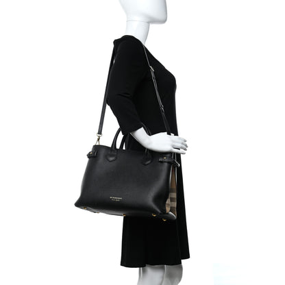 Burberry Grainy Calfskin House Check Medium Banner Tote Black 2 of 17