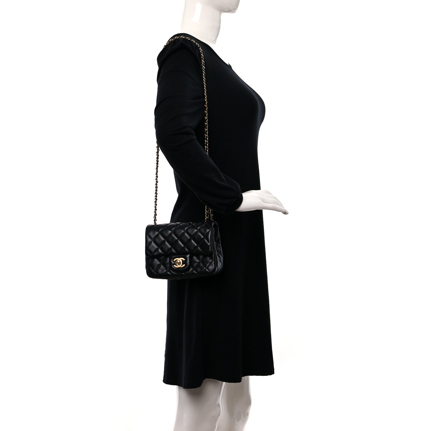 Lambskin Quilted Mini Pearl Crush Flap Black